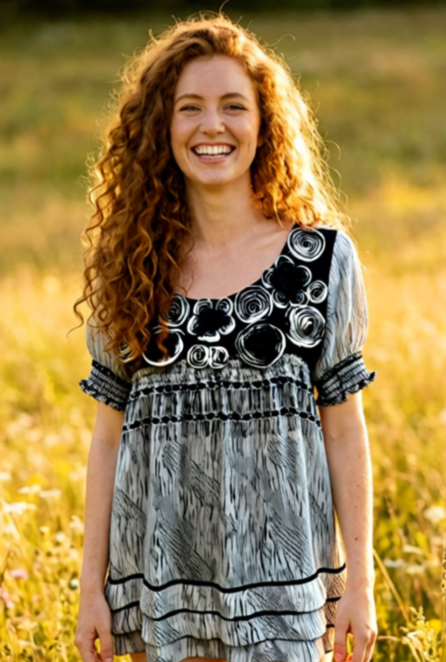 Eci Cottage Core Embroidered Babydoll Top 8P Boho Romantic HIppie